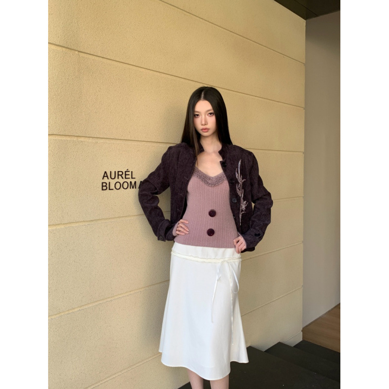2026 Spring and Autumn New Style Pine Forest Stream New Chinese Style Orchid Bead Embroidery Purple Straight Casual Short Jacket for Women