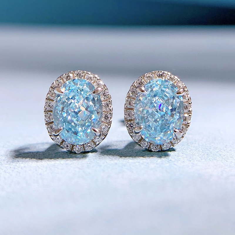 8g Weight High Carbon Diamond Inlay Material 1 Pair 925 Sterling Silver High Carbon Diamond Oval Ear Studs