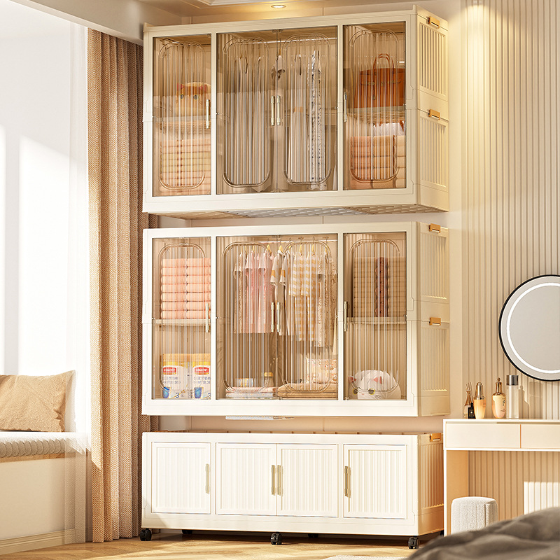 Folding Storage Cabinet Storage Cabinet Household Multi-Layer Plastic Installation-Free Snack Cabinet Children's Wardrobe Toy Storage Cabinet