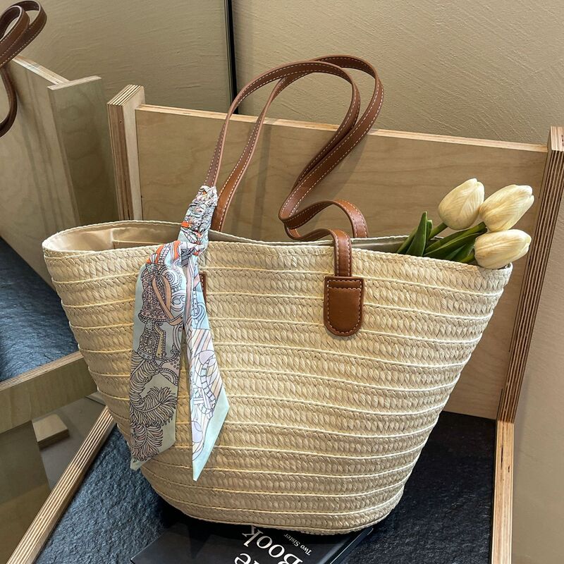Straw Woven Bag for Women, Large Capacity, 2026 New Model, Vacation Beach Straw Bag, Woven Commuter Bucket Bag, Vegetable Basket Tote Bag Straw Woven Bag for Women, Large Capacity, 2026 New Model, Vacation Beach Straw Bag, Woven Commuter Bucket Bag, Vegetable Basket Tote Bag