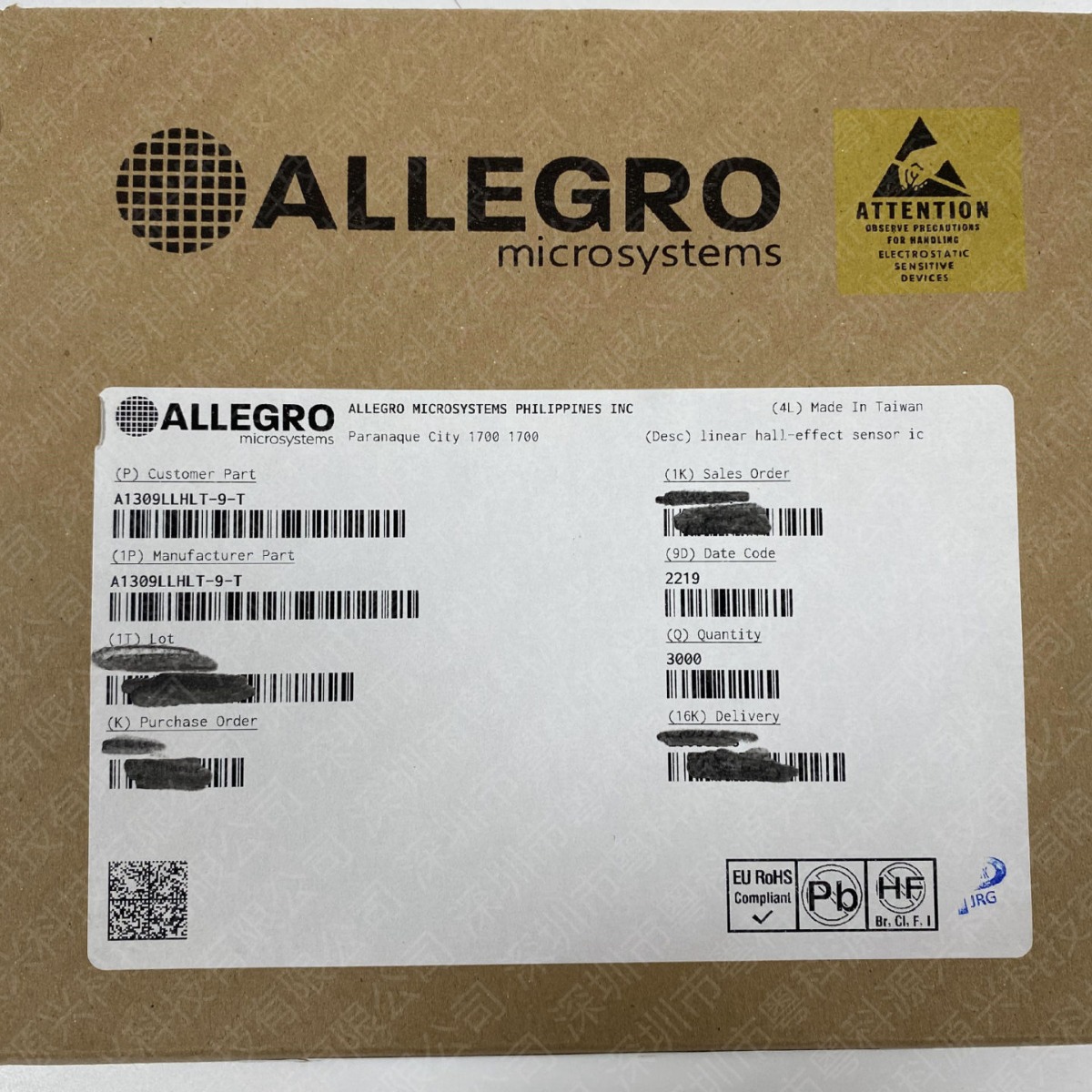 霍尔元件传感器 A1309LLHLT-9-T 线性霍尔开关