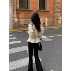 奶白色立领短款风衣女2025春秋新款收腰韩系气质小个子垂感短外套