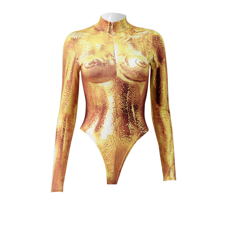 Europa y América Amazon ropa de mujer nueva venta caliente 3D tridimensional impreso apretado sexy mono de moda brillante superior para las mujeres