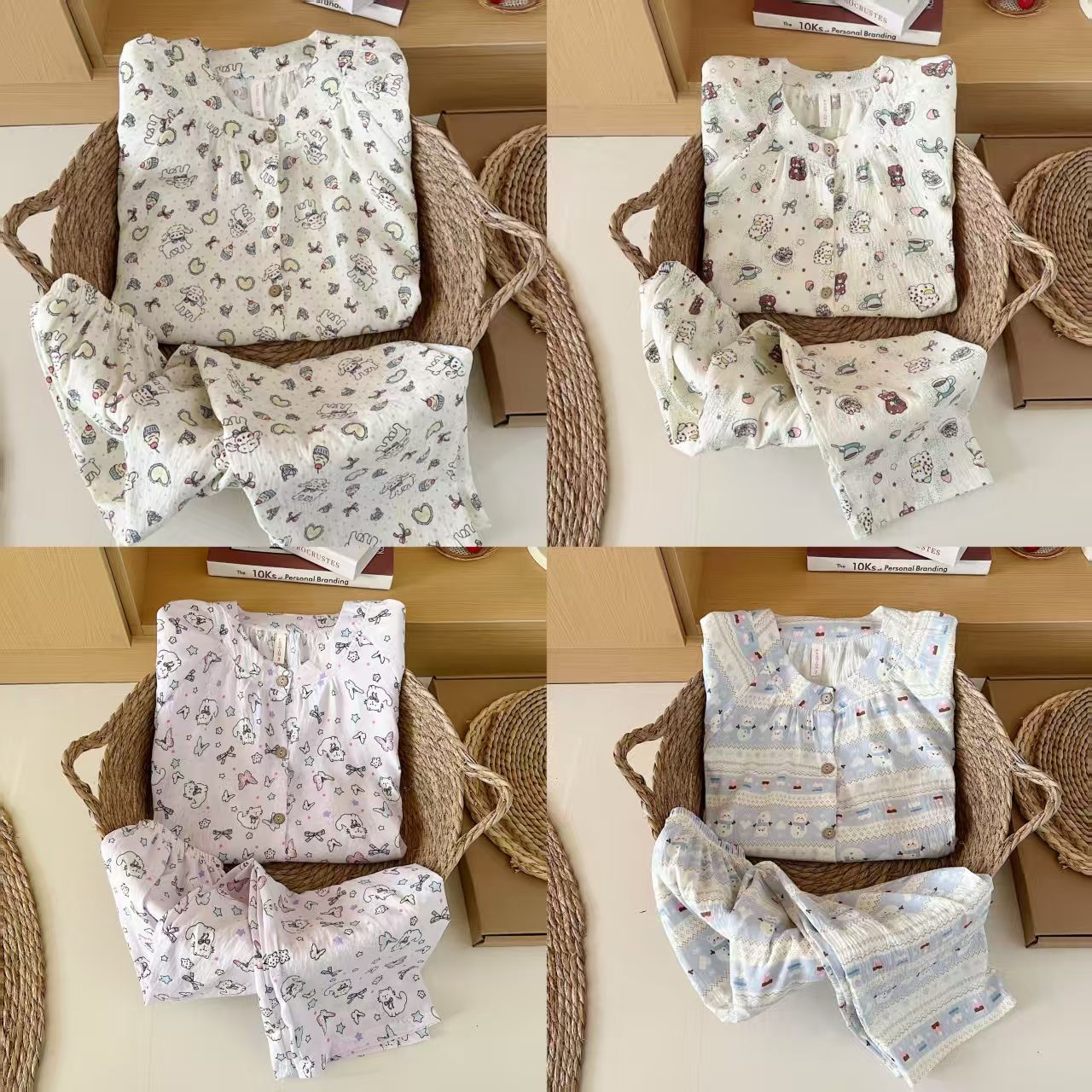 Nube de algodón de doble cuello largo pijama de encaje para mujeres otoño caricatura de manga larga juvenil alta sensación conjunto de ropa de hogar