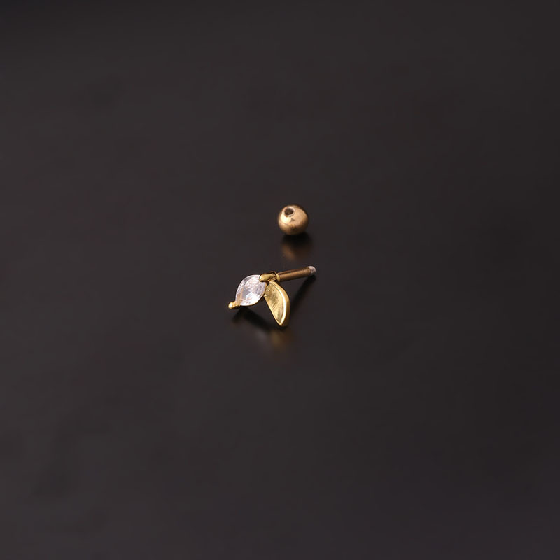 Fashion Style Ear Cartilage Rings & Studs Fashion Leaf 316L Stainless Steel Copper Waterproof Non Tarnish Surgical Steel Zircon