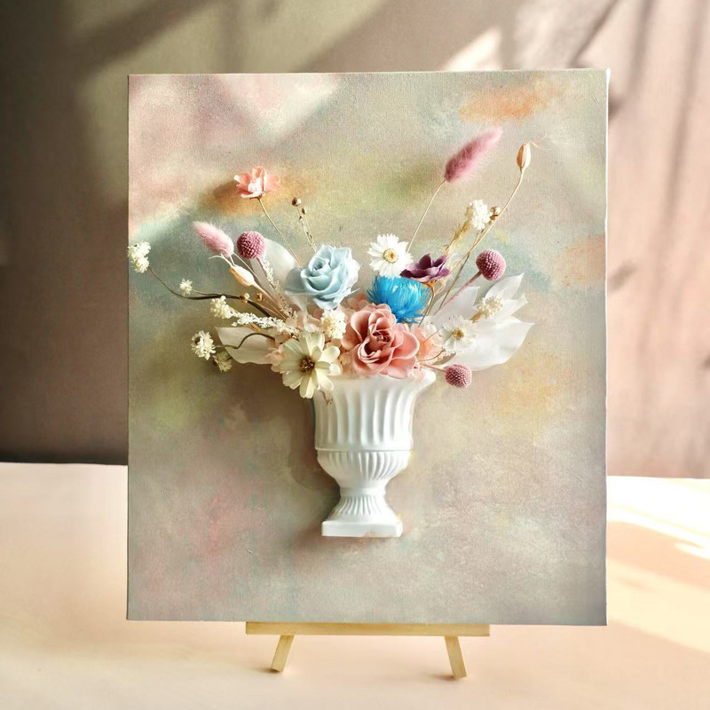 中国のバレンタインデー永遠の花装飾画半壁花瓶絵画壁石膏花器レトロ花装飾材料油絵|undefined