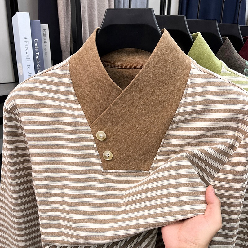 New autumn and winter men's stand-up collar top, high-quality casual striped long-sleeve sweatshirt for young and middle-aged men New autumn and winter men's stand-up collar top, high-quality casual striped long-sleeve sweatshirt for young and middle-aged men