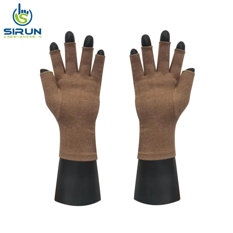 Transfronterizo Amazon cáñamo gris medio dedo guantes de salud ciclismo fitness inflamación cuidado de las articulaciones guantes de presión punto cuentas antideslizante