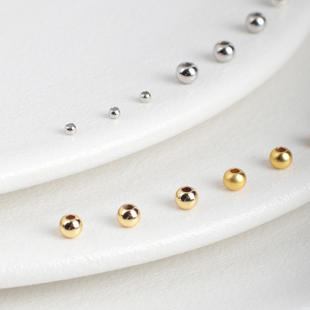 Color-Preserving Copper-Plated 18K Gold-Plated Small Gold Beads Solid Round Bead Bracelet Necklace Spacer Beads DIY Handmade Beaded Jewelry Accessories