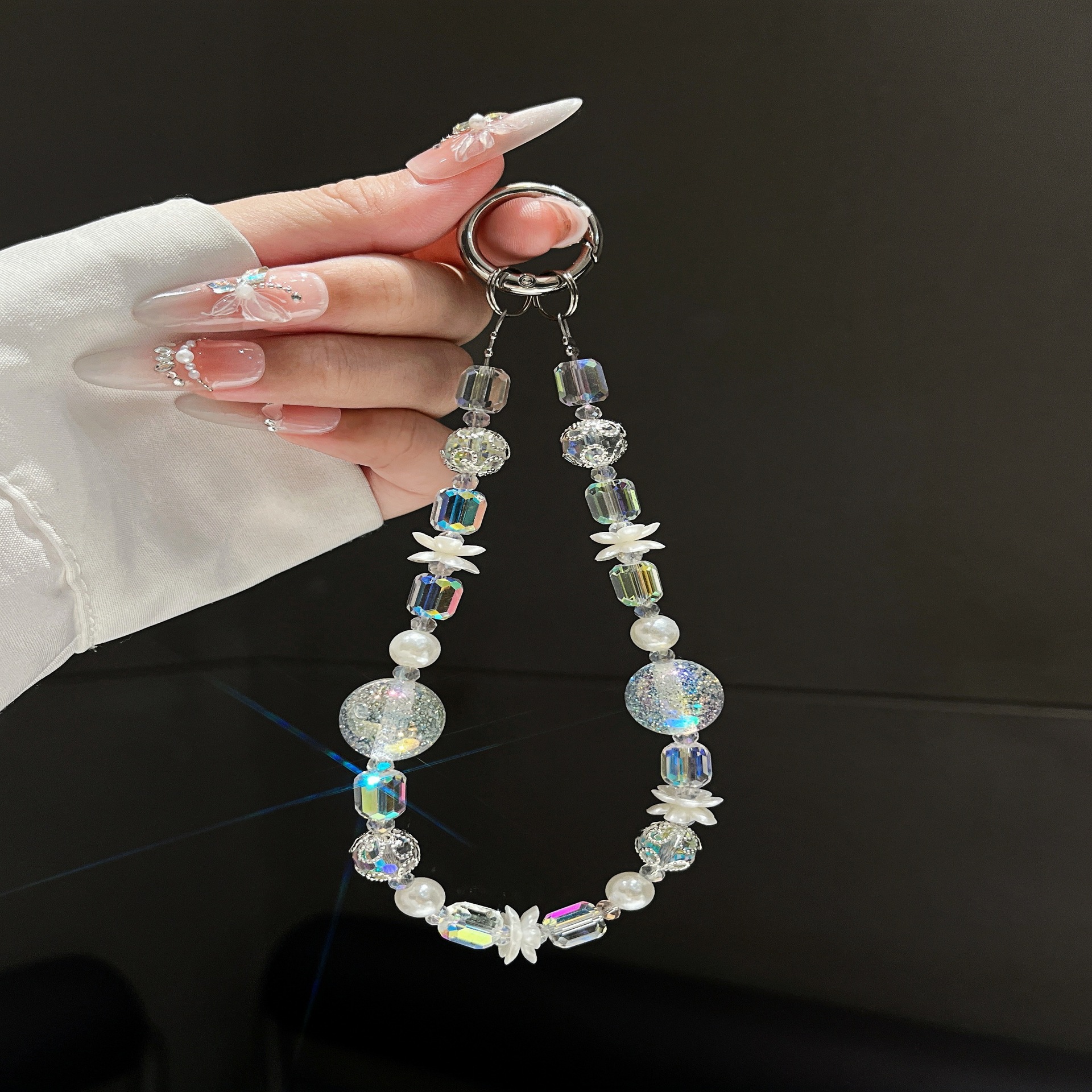 Coloridas cuentas redondas flores cuentas de cristal cordón de teléfono móvil femenino de alta calidad accesorios de bolso de cadena de muñeca DIY hechos a mano