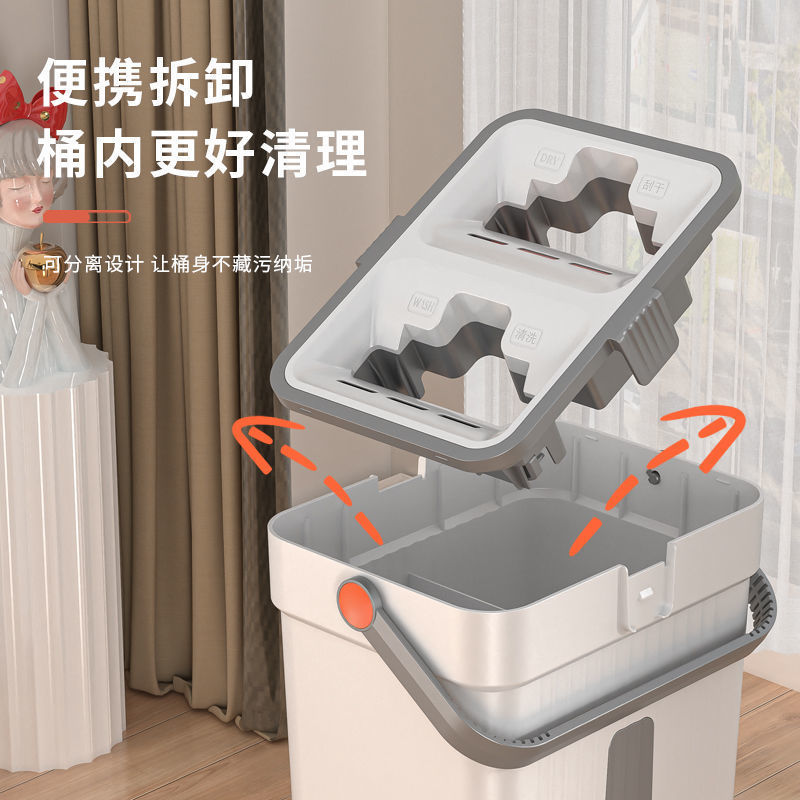 家庭用乾湿両用モップ、手洗い不要の平板モップとバケツのセット、ワンタッチで掃除完了|undefined