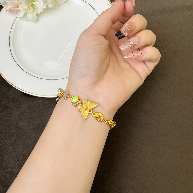Nueva pulsera china de oro de arena vietnamita de lujo esmalte antiguo diseño de pulsera mariposa para joyas no se desvanecen