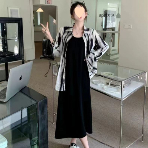 Black Tank Top Sheath Dress, Slimming Body, 2025 Spring Medium Length Top-Tease Basic Dress, Stylish