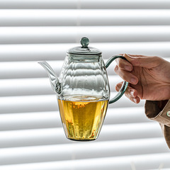 仿宋玻璃透明貴妃壺茶壺高級感煙灰色花茶壺加厚泡茶壺單壺耐高溫