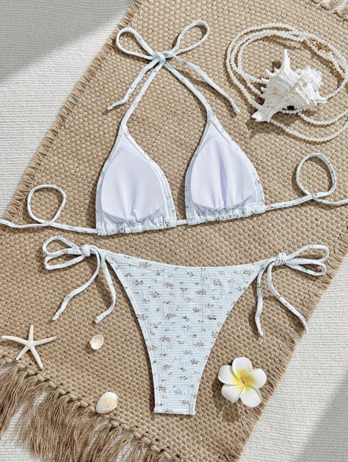 Women's Clothing Style Women's Bikini Swimsuit High-End Floral Print Halter Neck Tie-Up Sexy Swimwear For Hot Springs And Vacations_ecoleips.com