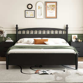 全实木床法式复古黑色1.8双人现代简约1米5储物高箱收纳抽屉家具