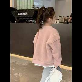 女童加绒外套春秋款2026新款洋气儿童女宝宝休闲开衫百搭卡通上衣