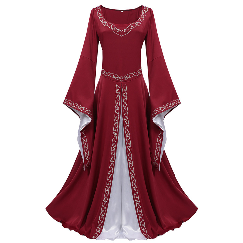 Court Party Bell-Sleeve Retro Medieval European Long Dress for Women Performance Color-Blocking Gown Dress Court Party Bell-Sleeve Retro Medieval European Long Dress for Women Performance Color-Blocking Gown Dress