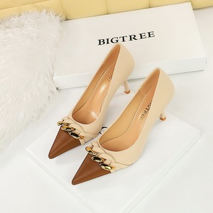 9283-A2 European and American style banquet women's shoes with thin heels, high heels, light mouth, color blocking,