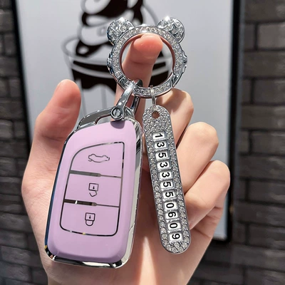 E70/ax3/ax4/ax5 style mx5 car | Car key bag - fengshen-type-a-smart-3-key-single-shell-purple-silver-spaceman-diamond-buckle-silver-number-plate