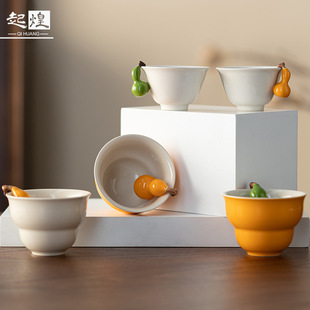 Plant Ash Handmade Gourd Master Cup Ceramic Tea Cup Kung Fu Tea Set Personal Cup Tea Tasting Cup Tea Bowl