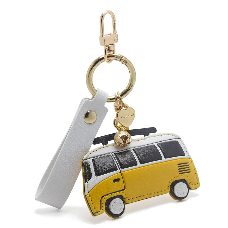 Creative Leather Bus Keychain Cute Fresh Bus Leather Women's Bag Pendant Trendy Retro National Style Gift
