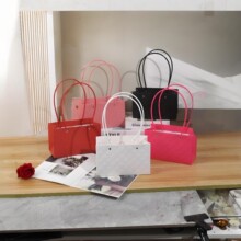 母亲节马卡龙手提插花袋鲜花包装批发防水花束包装袋花艺花盒提篮