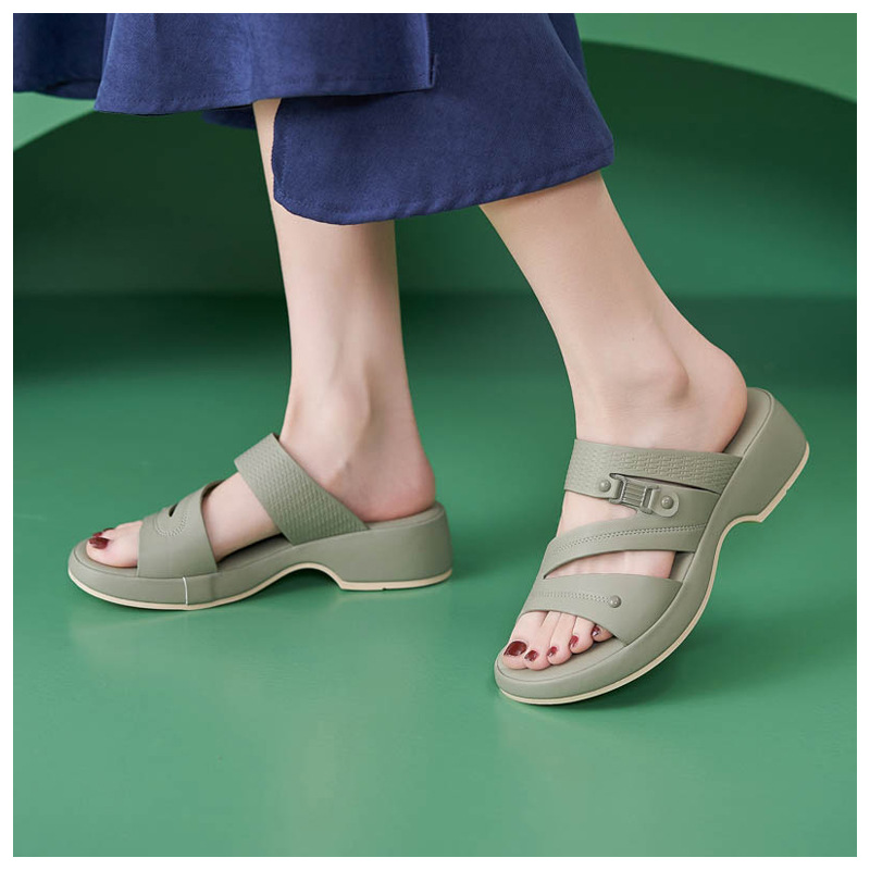 Dép sandal nữ quai chữ V đế xuồng đi biển chống trượt cỡ lớn V222-2 — Màu đen, Màu xanh lá, Màu mơ chi tiết 16