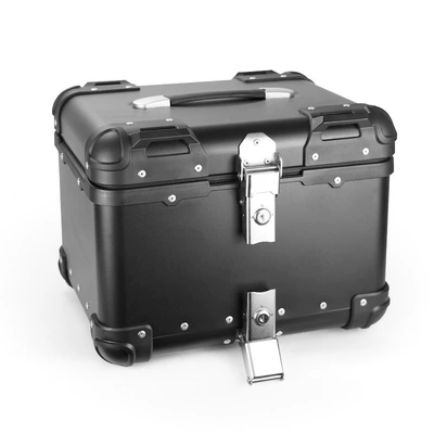 Motorcycle Aluminum Alloy Rounded Corner Tail Box, Quick-Release Waterproof Trunk, Electric Vehicle Motorcycle Travel Metal Storage Box (Motorcycle trunk) - rounded-black-45l