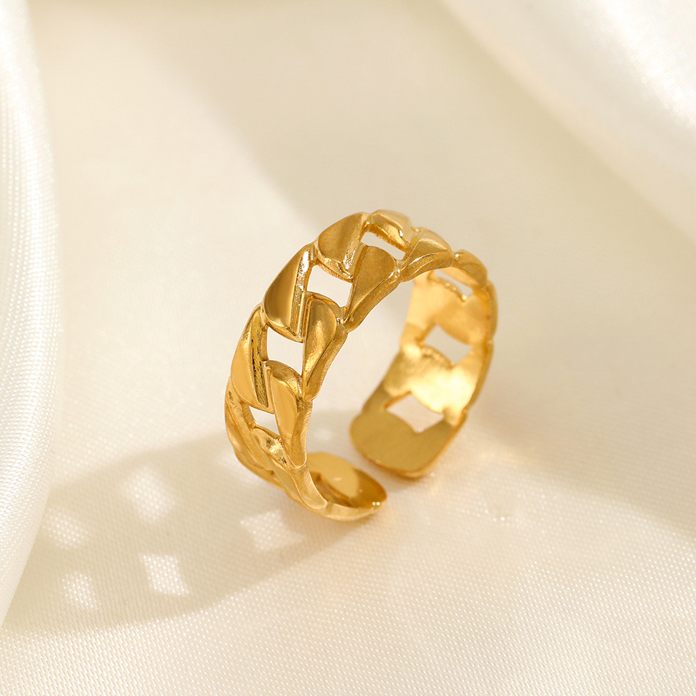 Daily Occasion PVD Coated 18K Gold Plated Geometric 304 Stainless Steel IG Style Waterproof Non Tarnish Open Ring