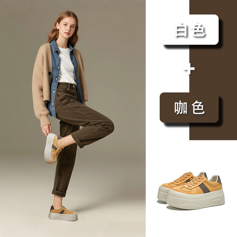 发泡底真皮小白鞋2025秋季新款厚底增高运动板鞋休闲百搭鞋子女款|undefined