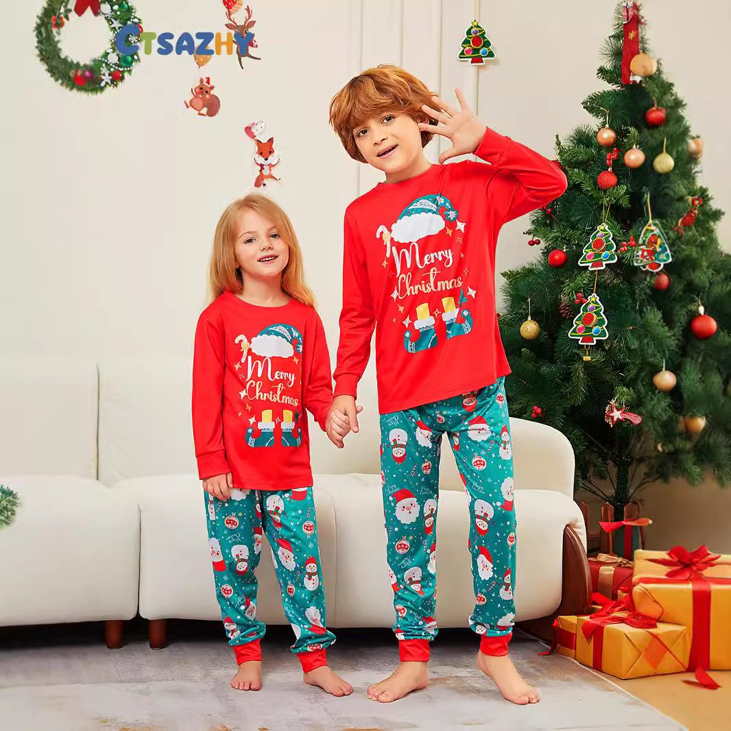 Kerstmis Santa Crutch Letter Kerstmis Familie pak bedrukte homewear pyjama_voghion.com