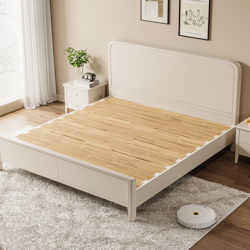Solid Wood Bed Double Bed Home 1.5 Single Bed White Master Bedroom Mortise and Tenon Bed Board Cream Style Silent Bed Board New Style