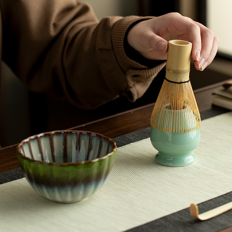 Juego de matcha de cerámica gruesa de estilo japonés, herramientas de té, tazón de matcha de cerámica, juego de té, taza de té, polvo de matcha, Baibenli