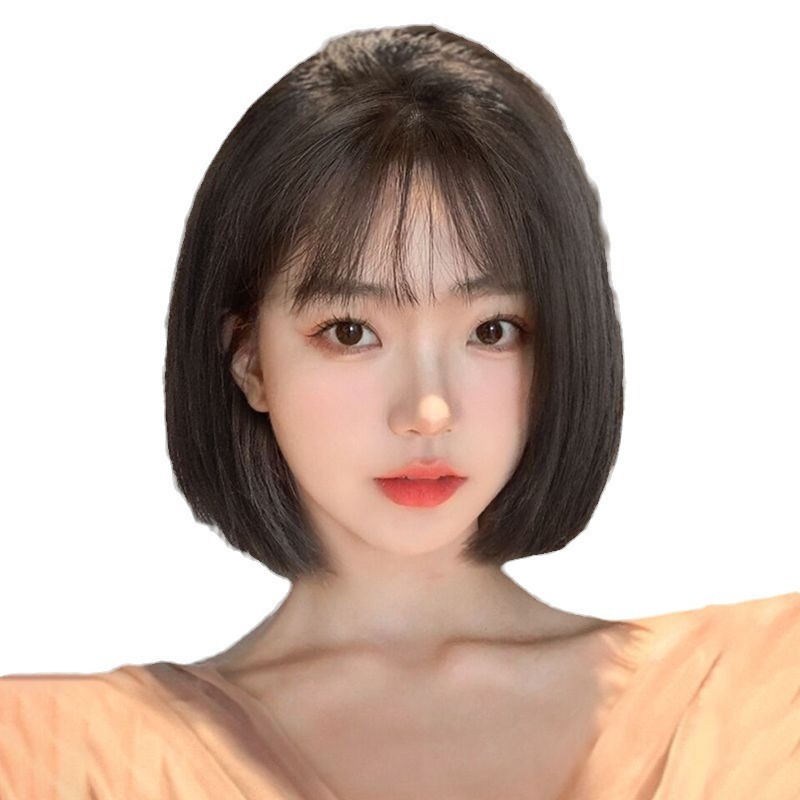前髪が齐いしたショートヘアの女性用ウィッグ、新しいファッションナチュラルウェーブヘア、化学繊維フルヘッドギア、ショートヘア|undefined