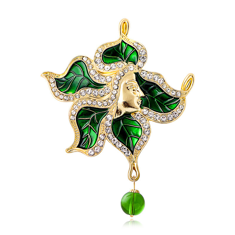 Broche de luxe en cristal de luxe, élément de styliste, fleur, lys vert, clouté de diamant, broche vintage, accessoire de veste, clip_voghion.com