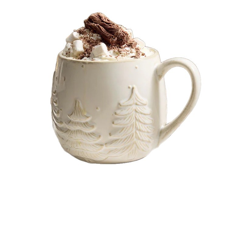 Taza de cerámica en relieve del árbol de Navidad simple ins de viento taza de Navidad taza de café de oficina en el hogar adornos con mango