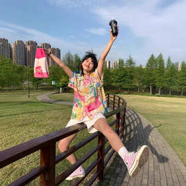 美式复古夏威夷油画短袖花衬衫女夏季宽松设计感小众休闲百搭上衣