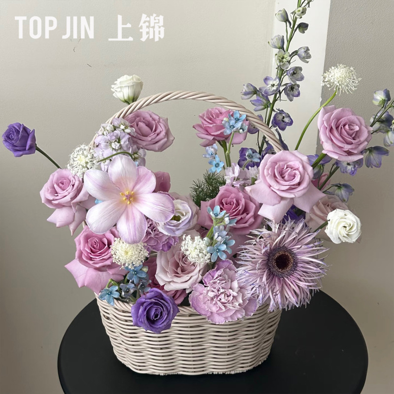 上锦 浪漫仿藤编制鲜花篮手工编织插花篮花束礼物包装篮手提篮diy|undefined
