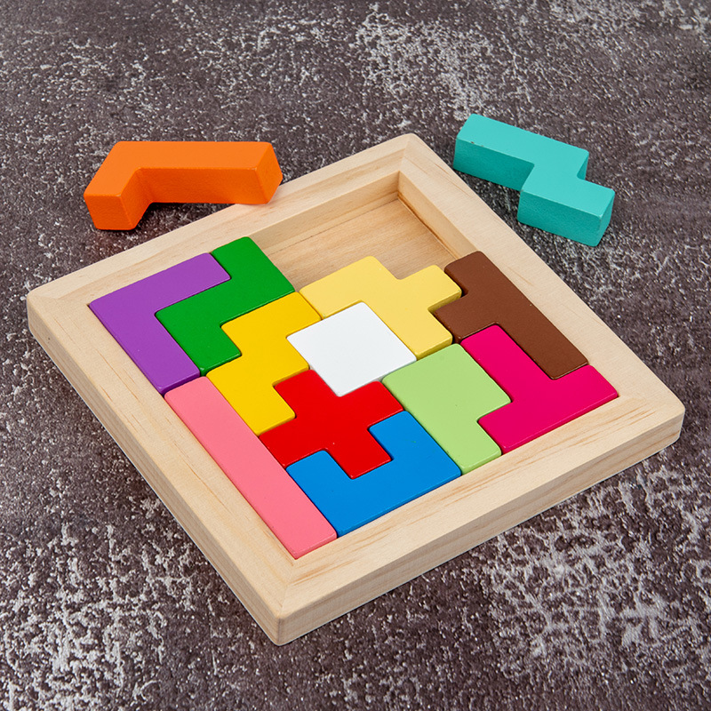 Tetris juguete de madera de lucha contra el cerebro 13 piezas de educación temprana rompecabezas para niños pequeños