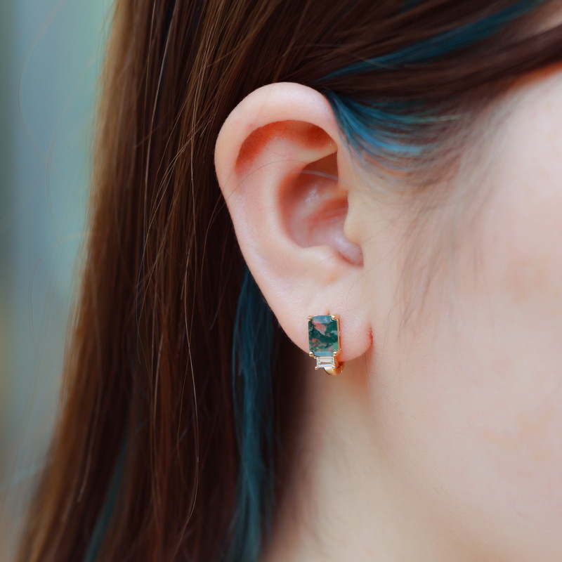 Pendientes de oro de 10k chapados en plata S925 exclusivamente transfronterizos Pendientes pequeños frescos y versátiles Pendientes de piedra preciosa de ágata de agua natural