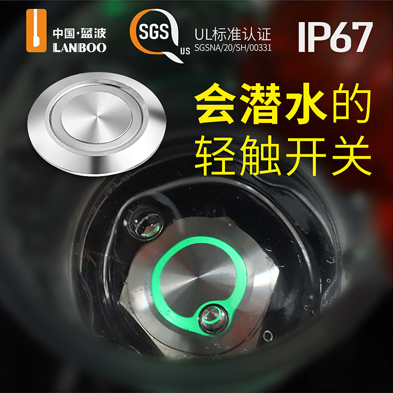 蓝波12/16/19/22mm IP67超薄金属轻触带灯来图定制 按钮开关220V