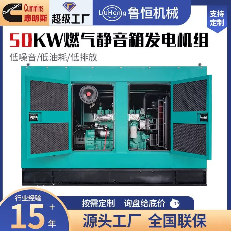 50KW燃气发电机康明斯厂家燃气静音箱发电机组50千瓦燃气发电机组