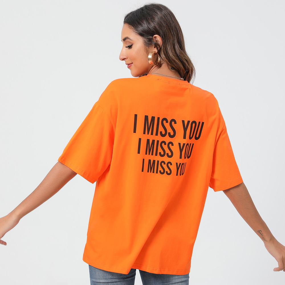 round neck loose letter printed T-shirt nihaostyles clothing wholesale NSWCJ92253