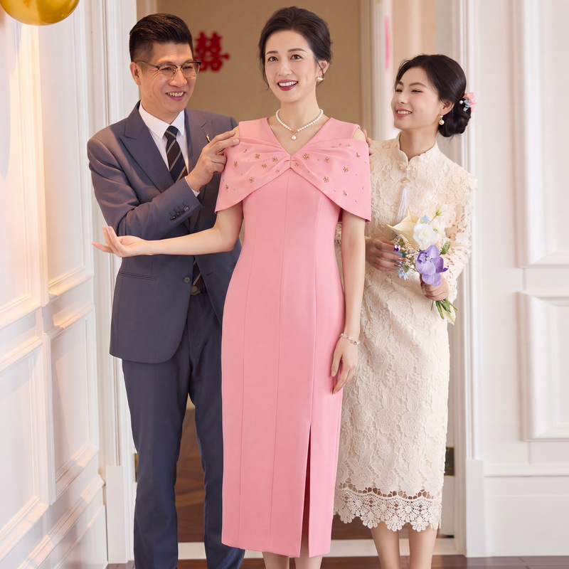 Zhili Can Usually Wear Her Mother-In-Law's Formal Attire, Pink Age-Reducing Rhinestone Dress for Formal Occasions, 2026 Wedding Banquet Dress
