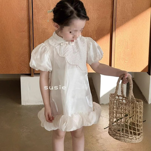 Liuguang Cheongsam Skirt Summer New Chinese Style New Girls' Buttoned Chinese Style Petal Skirt Dress