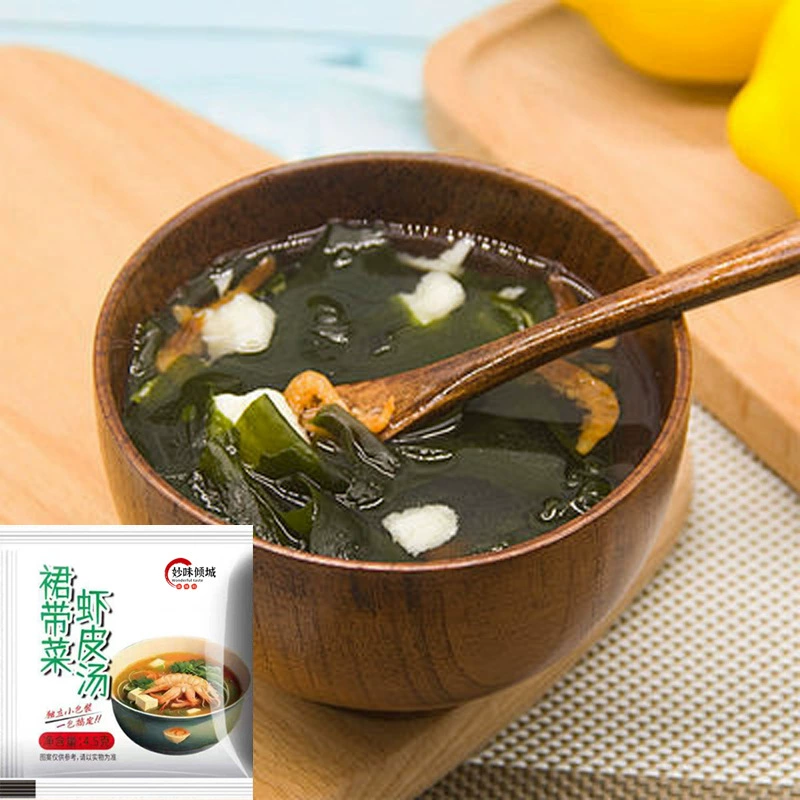 Оптовая продажа супа из вакаме и сушеных креветок, морепродуктовый суп-микс в маленьких упаковках для домашнего использования, быстрорастворимый суп для завтрака, готовое блюдо без приготовления.