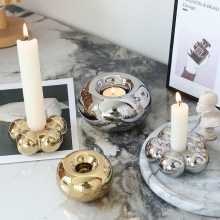 北欧轻奢风金色陶瓷烛台摆件艺术家居装饰品浪漫烛光晚餐餐桌道具