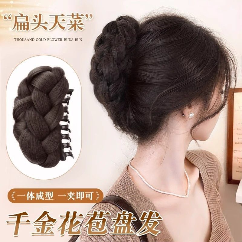 Peruca de cabeza de bola de flores, pelucón de cabello femenino simulado, clip de agarre de cabello de brotes de flores, disco de cabello, dispositivo de cabello, bolsa de cabello de cabeza posterior