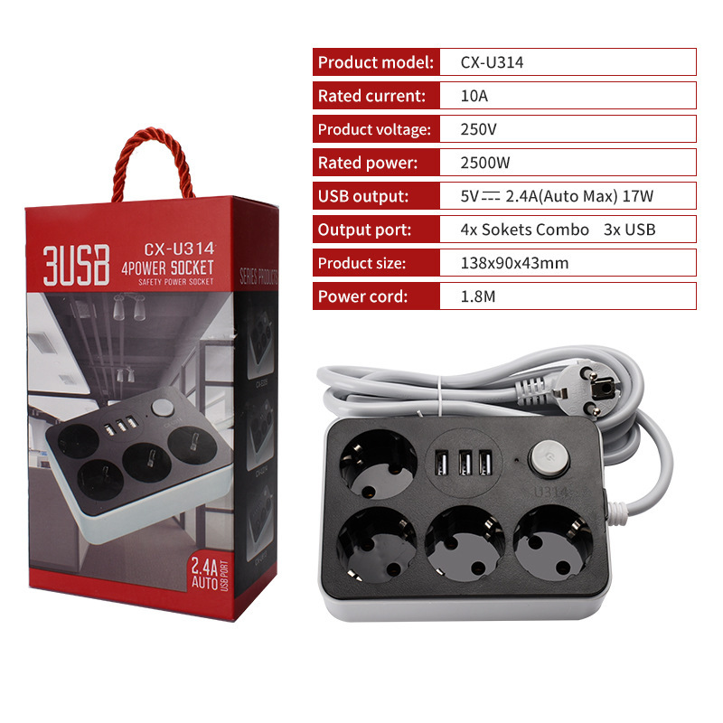 6USB CX-U613 - W 3POWER SOCKETEURO EXTENSIÓN ENSOCÉTICO EUROPEO
